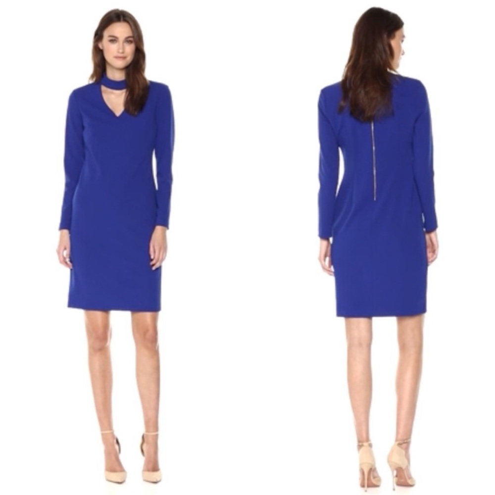 Calvin Klein Blue Long Sleeve Sheath Dress 14 EUC